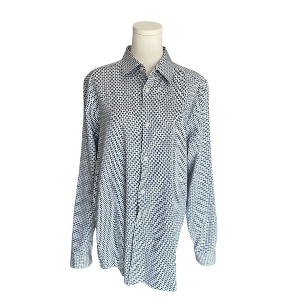 Ted Baker - Men's Blue Geometric Patterned Button Down Shirt Sz 4/L - Picture 1 of 9